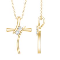 Rosec Jewels Certified Moissanite Cross Pendant Necklace with Chain - D-VS1 Quality - Ready to Gift for Christmas, 18K Yellow Gold
