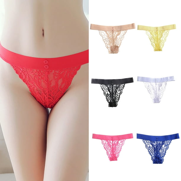 Cheers Sexy Women Underwear Buttons Embroidery Lace See-Through G-String  Thong Panties