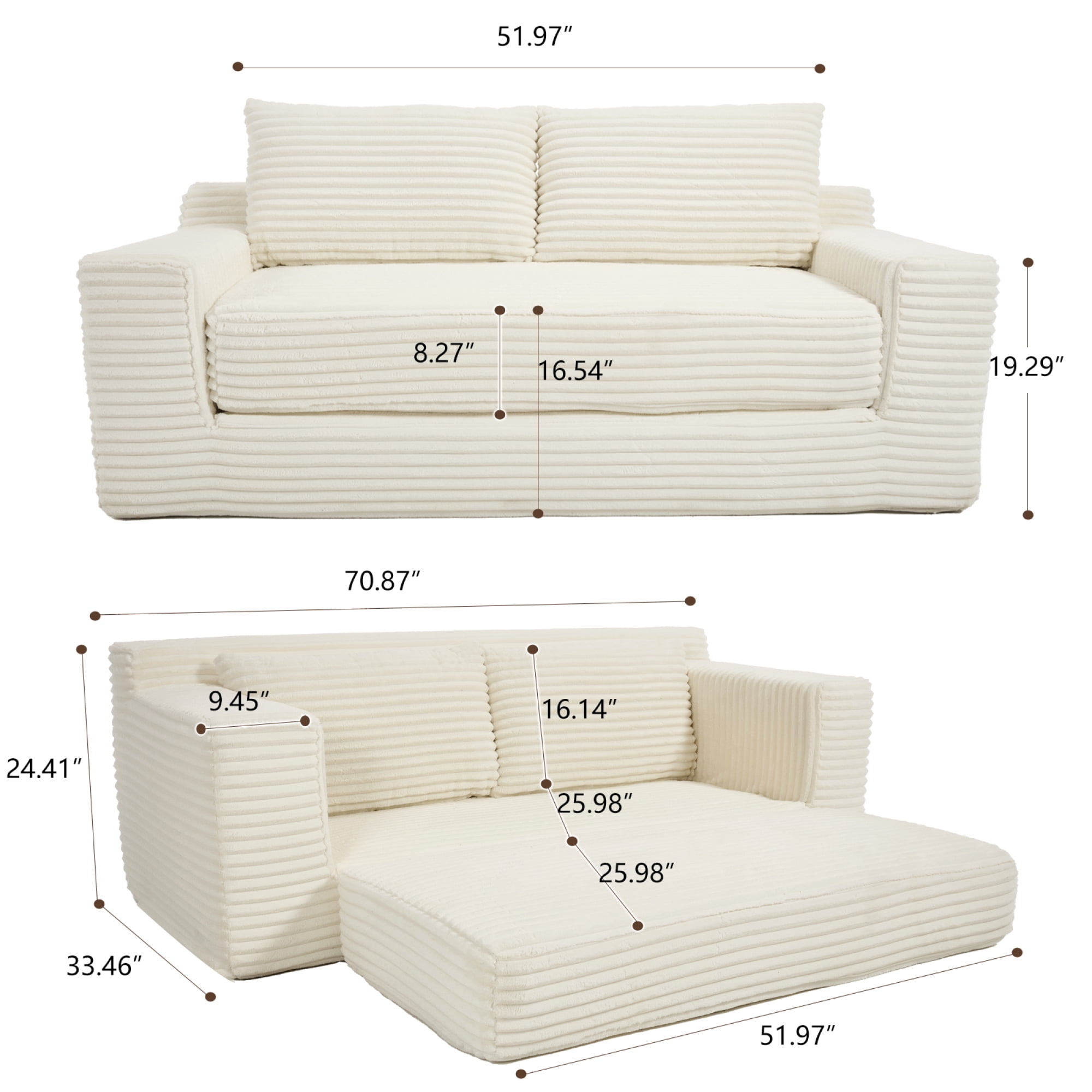 Leumius 70" Corduroy Loveseat Sofa,Pull Out Sleeper Sofa Bed,2-in-1Convertible Sofa Bed with Memory Foam & Steel Frame,No Assembly,Compact Couch for Small Spaces,Apartments,Beige