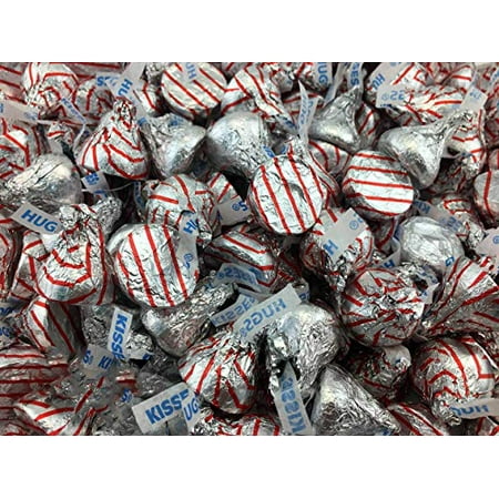 Chocolate Peppermint Creams - Hershey's Kisses, Hugs Creme and Milk Chocolate Kisses Mix, Red Striped and Silver Foils, 2LBS