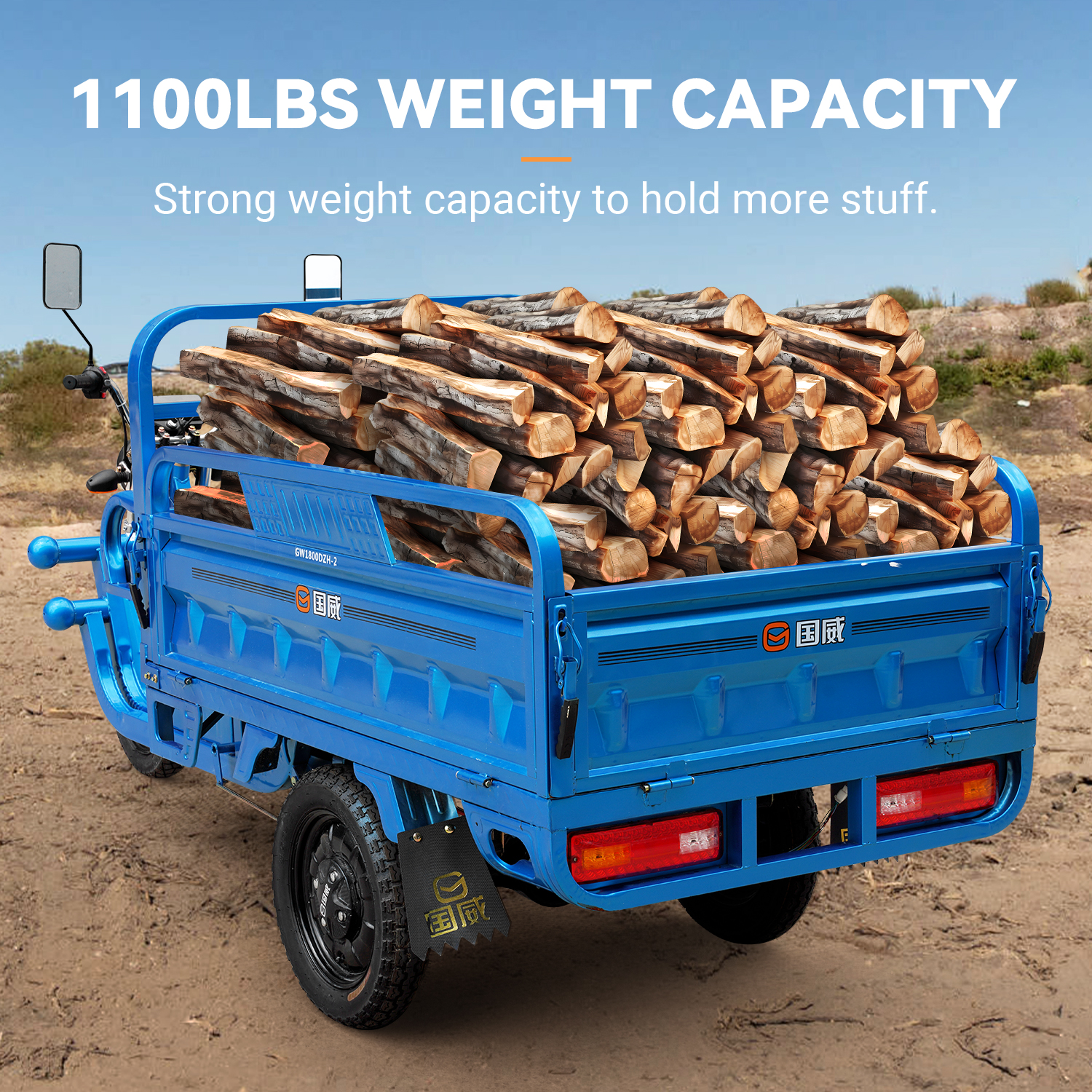 Electric Cargo Tricycle Truck Simple Tricycle,60-70Km 1000W,Load Capacity 1100Lbs
