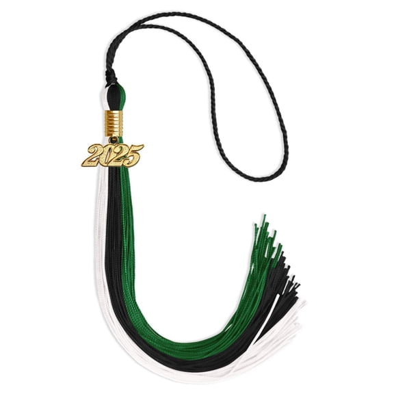 Endea Graduation Black/Green/White Graduation Tassel with Gold Date Drop
