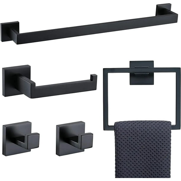 5 Piezas Juego de Accesorios de Baño, Toallero Baño 60cm + Portarrollos para Papel + Toallero Barra + 2 Gancho,304 Acero Inoxidable