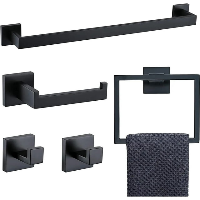 5 Piezas Juego de Accesorios de Baño, Toallero Baño 60cm + Portarrollos para Papel + Toallero Barra + 2 Gancho,304 Acero Inoxidable