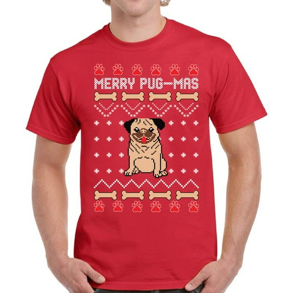 Merry Pugmas Shirt for Men Tshirt Christmas Party - S M L XL 2XL 3XL 4XL 5XL Xmas Graphic Tee - T-Shirt Christmas Holiday Mens Gift