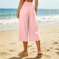 thumbnail image 6 of Women's Linen Blend Wide Leg Cropped Pants Elastic Waist Casual Summer Capri Trousers with Pockets Lightweight Breathable Palazzo Lounge Wear for Everyday Comfort, 6 of 7