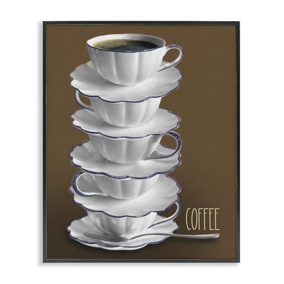Stupell Industries Stacked Teacups with Coffee Food & Beverage Painting Black Framed Art Print Wall Art, 11 x 14