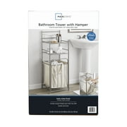 Mainstays Satin Nickel Bathroom Storage Tower with 2 Shelves and Removable Hamper