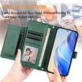 thumbnail image 2 of Zipper Wallet Case for iPhone 17 Pro Max with Card Slots & Wrist Strap, Flip Cover Stand Green, 2 of 5