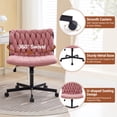 thumbnail image 4 of QinaQin Silla de escritorio con ruedas, sin brazos, tapizada en tela blanca y asiento amplio tipo criss cross, altura ajustable para oficina o tocador, 4 of 7