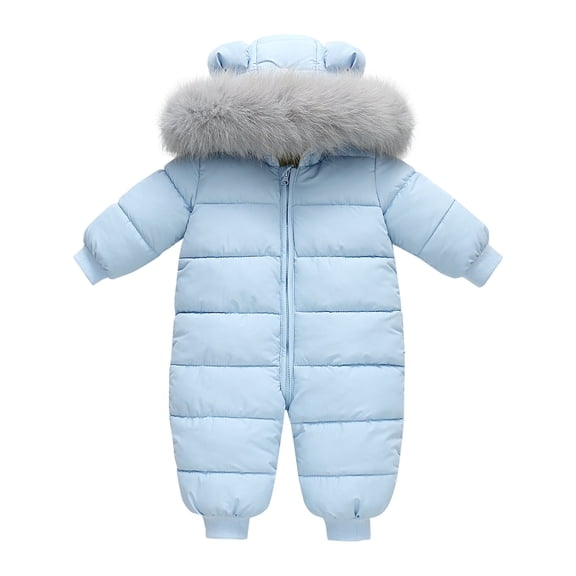 Mercatoo Infant Baby Boy Girl One-𝐏iece Snowsuit Down Jacket Hooded Jumpsuit Winter Warm Fu𝐫 Collar Puffer Coat Outfit