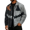 thumbnail image 2 of Dwelliawo Men Fall Winter Halloween Print Corduroy Jacket Lapel Long Sleeve Button Front Loose Fit Casual Overshirt With Functional Pockets Light Gray 3xL, 2 of 5