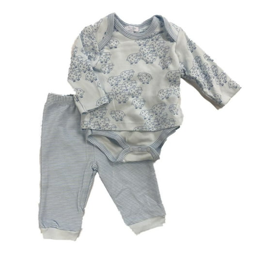 Infant Boys Blue Lamb Baby Outfit Layered Sheep 2 pc Bodysuit & Pants Set 6m