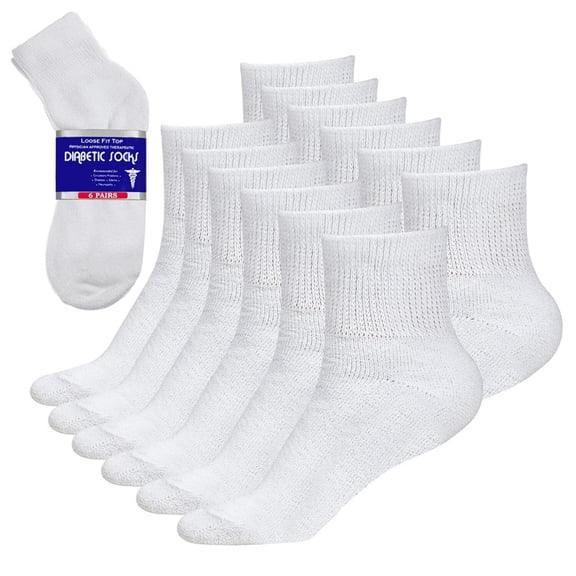 6 Pairs, Physicians Approved Therapeutic Non-Binding / Loose fit, Diabetic Ankle Socks for Healthy Blood Circulation.