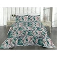thumbnail image 2 of Ambesonne Tropical Vibes Quilted Bedspread Set 3 Pcs, Botanical Silhouette, Queen, Teal Pastel Pink, 2 of 4