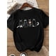 thumbnail image 1 of [Halloween Cat T-Shirt] Halloween Cat Print T-Shirt for Women - 3 Cats & Jack-o'-Lantern Design, Black Short Sleeve Crew Neck Casual Top, Medium Stretch Machine Washable all-Season Comfort, 1 of 5