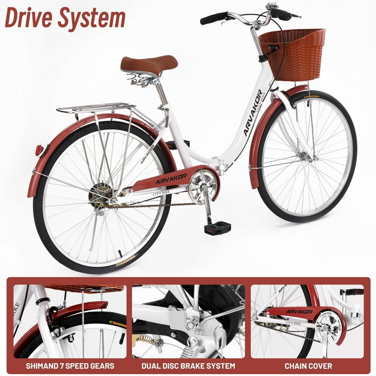 ARVAKOR 26 Inch Women s Bike with Foldable Frame and Basket Classic Bicycle Retro Bicycle Cruiser Bike White Shop Black Friday Deals for 2024 Walmart