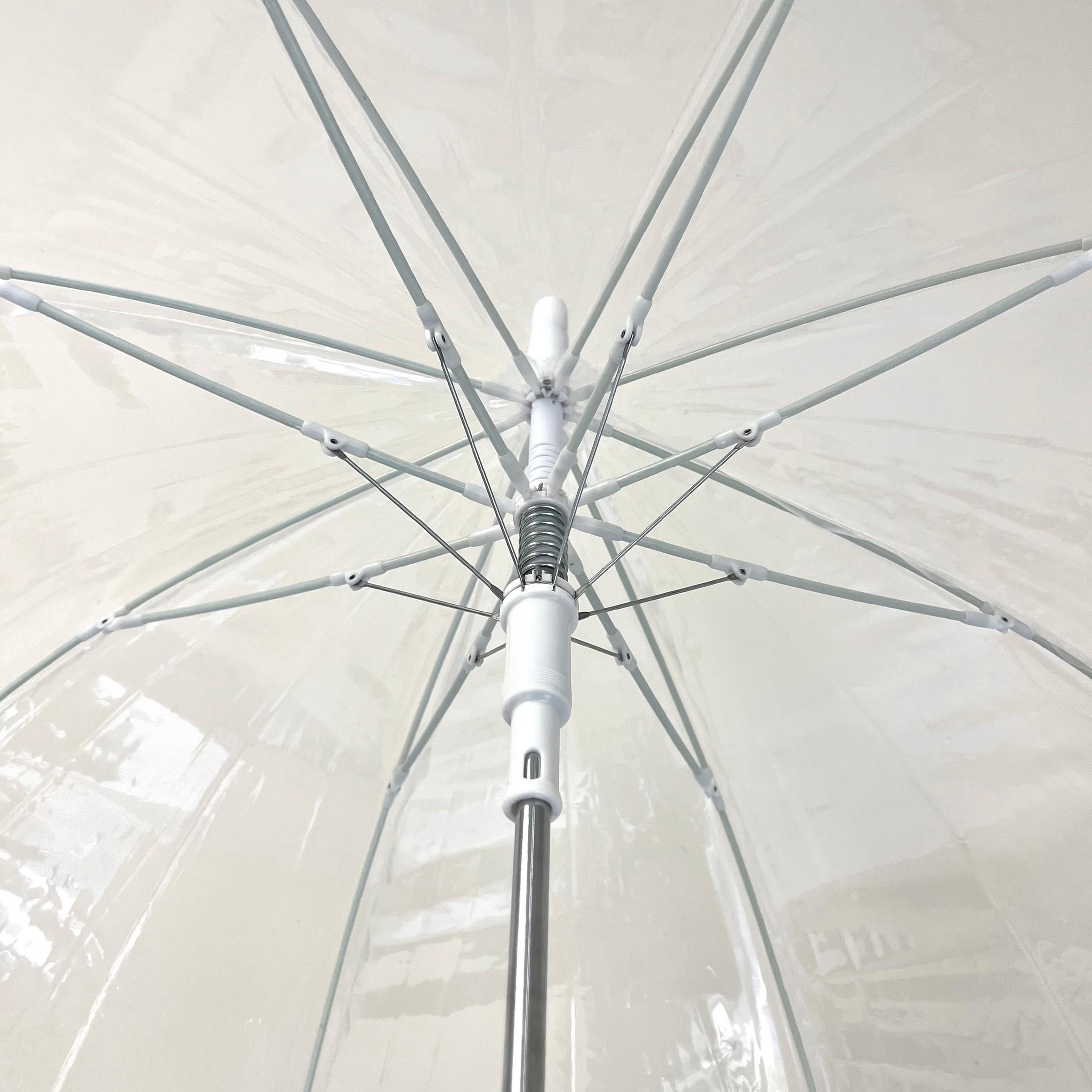 Weather Station Clear Rain Umbrella, Adult, Dome Canopy, Bubble, Automatic Open, Bubble, Waterproof, Lightweight, Full 52 Inch Arc, Stick, White
