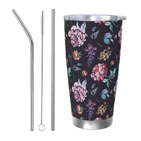 

Goofa Roses Flowers for 20 oz Skinny Tumbler Stainless Steel Coffee Mug Slim Vacuum Insulated Travel Cup Car Cup-Straw Three-piece Set