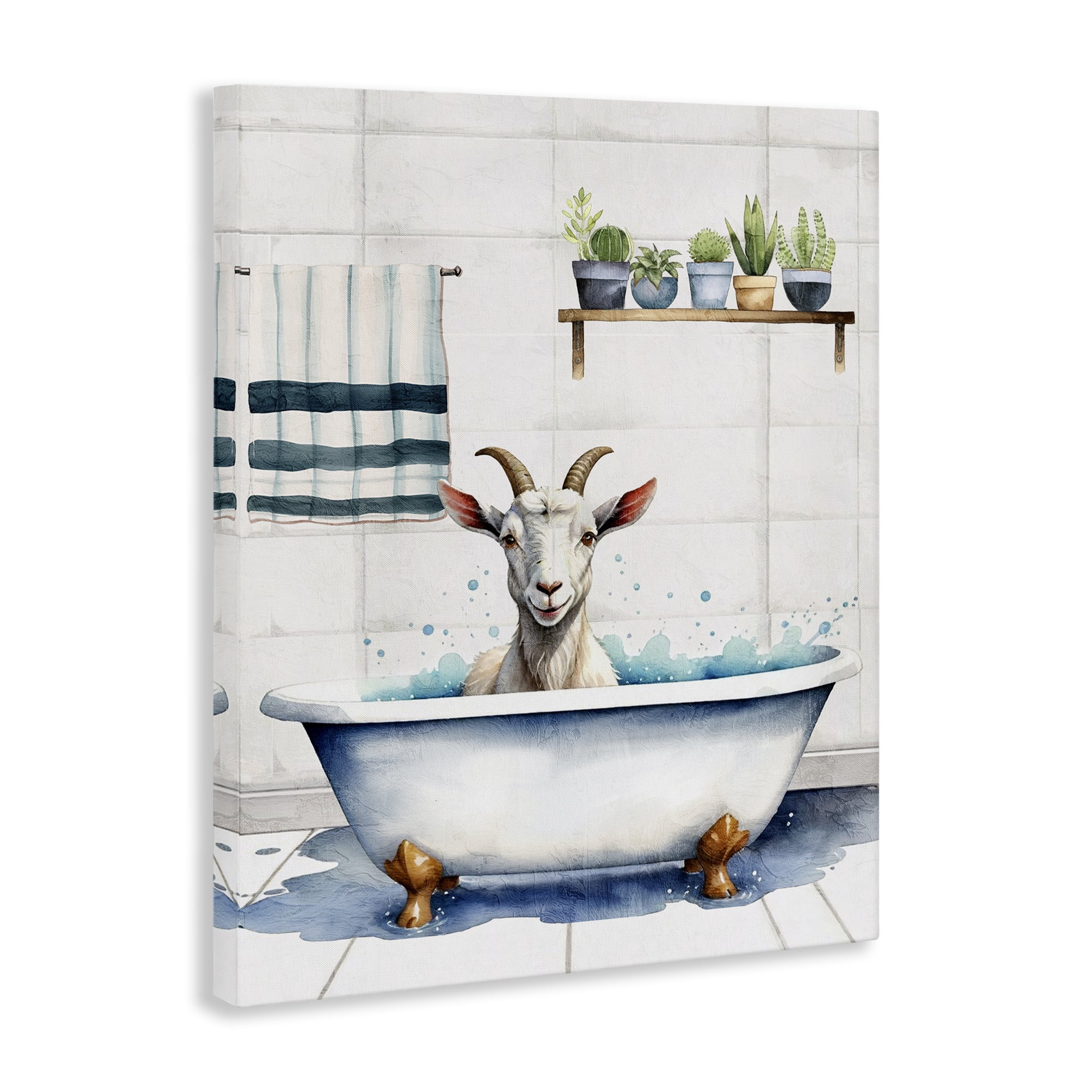 Stupell Industries Goat Bathtime Suds Bath & Laundry Painting Wrapped Canvas Art Print Wall Art, 30 x 40