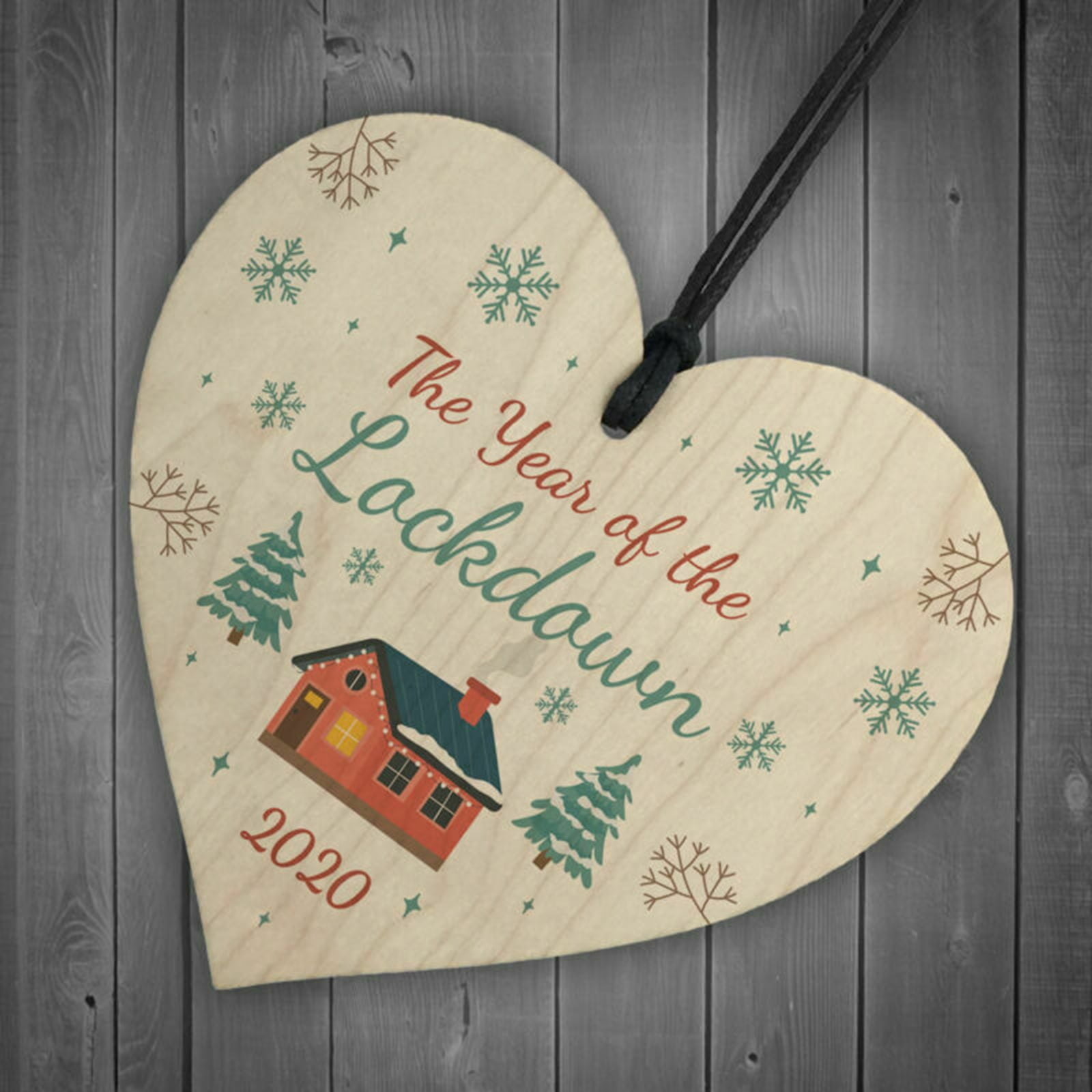 Details about   Wood Christmas Tree Decor Heart Hanging Bauble The year of the Lockdown Gift 