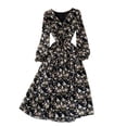 thumbnail image 2 of YM YOUMU Women Summer Vintage Lace up Floral Print Peasant Dress High Waist Long Puff Sleeves Beach Homecoming Dresses, 2 of 4