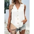 thumbnail image 2 of Women'S Casual Collar V Neck Button Down Sleeveless Tunic Blouse Shirt Tank Top White S, 2 of 6