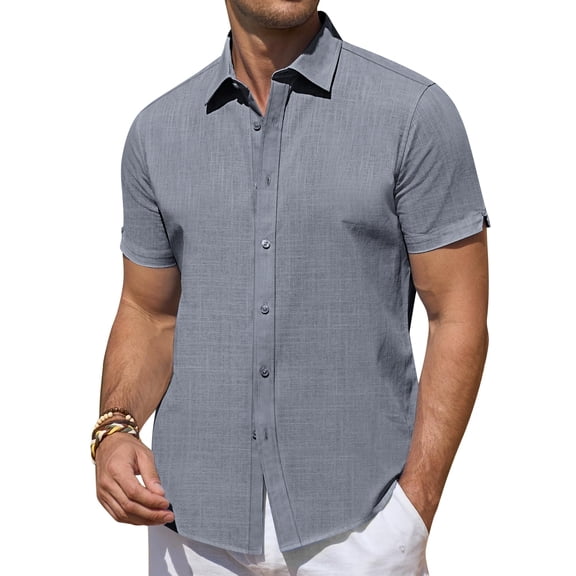Youclos Short Sleeve Linen Shirts for Men Casual Button Down Hawaiian Shirt