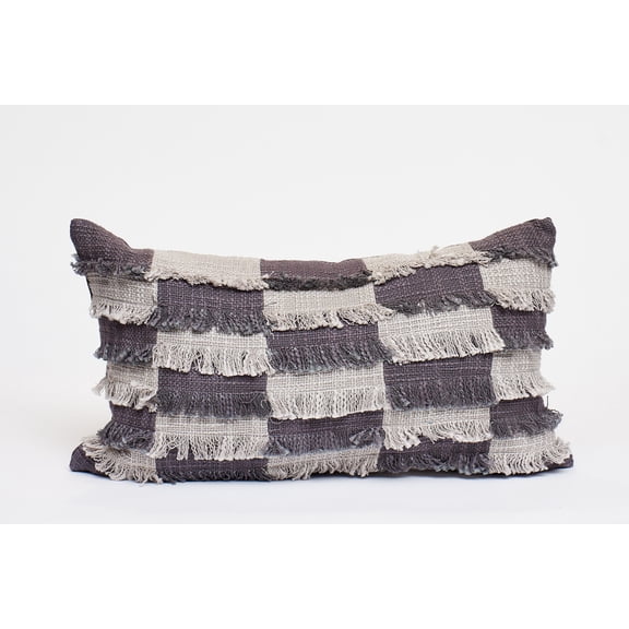 Harkaari, Fringe Checker Board Lumbar Throw Pillow