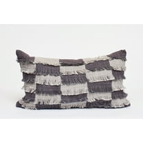 Harkaari, Fringe Checker Board Lumbar Throw Pillow