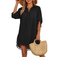 thumbnail image 1 of Camisa de cobertura para traje de baño para mujer Yincro con borlas, negra, XL, 1 of 3