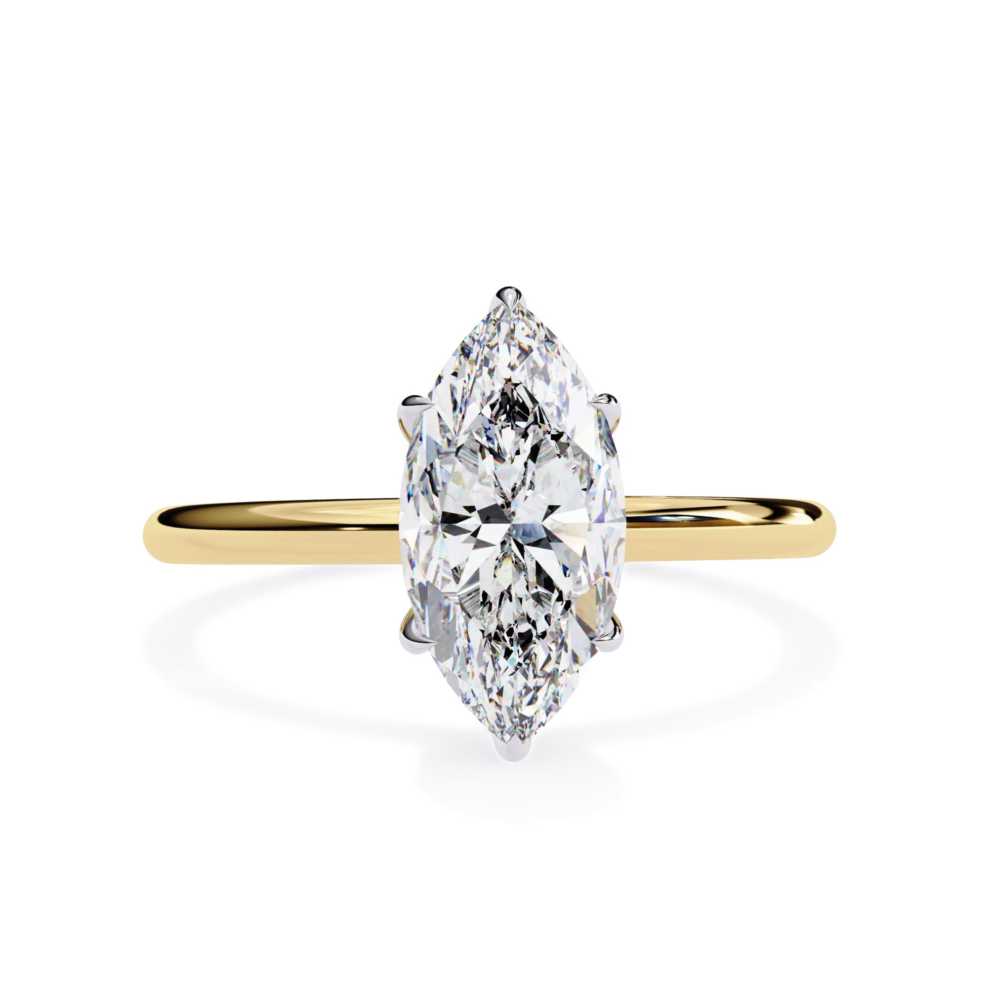 AFFY Solitaire Wedding Engagement Ring for Women Center 12x6mm Marquise Cut Lab Created Moissanite Stackable Band Promise Rings in 14K Solid Yellow Gold Jewelry Gift for Her 6