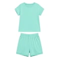 thumbnail image 4 of Glisme Toddler Kids Girls Outfit Set Solid Color Short Sleeve Crew Neck Shirt With Shorts Set Summer Cozy Soft Girls Outfit Size 13-14 Years Mint Green, 4 of 5