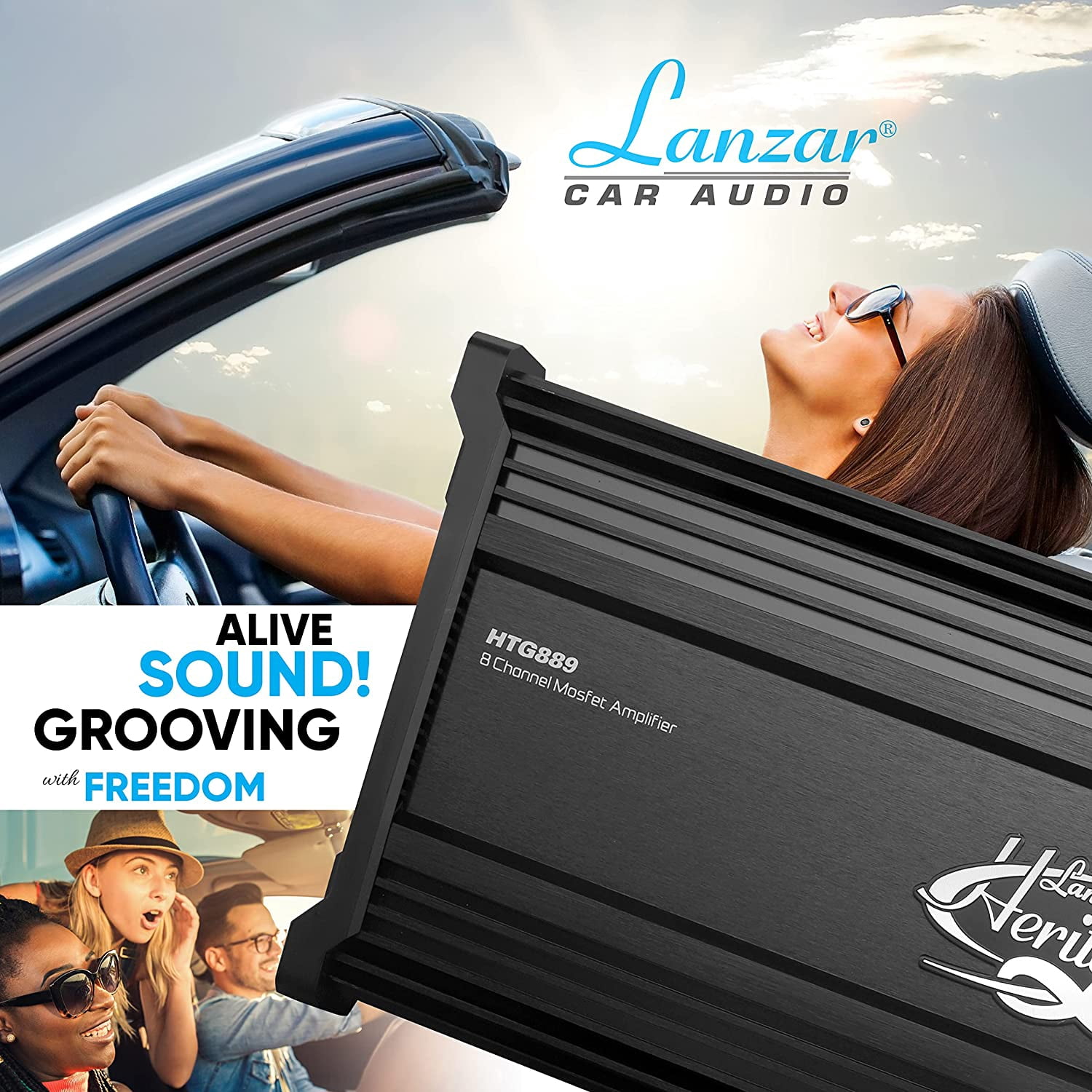 Lanzar HTG889 Mosfet 2 Ohm 8-Channel Stereo Stable Vehicle Audio Amplifier, Black, 11.29 lbs