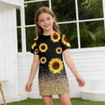thumbnail image 3 of Abcomgle Girls Short Sleeve Dresses Casual A-Line Short Sleeve Midi Dress Sunflower Print Summer Crew Neck Cute Sundresses for 4-14t Kids, 3 of 6