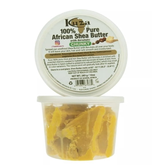 Kuza 100% Pure African Shea HYZ01 Butter with Borututu, Chunky Yellow, 10 oz