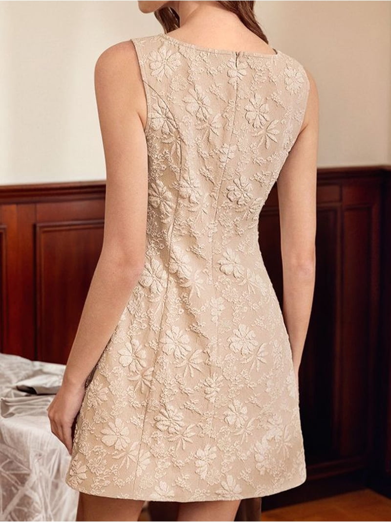 sleeveless jacquard mini dress Clea Rue Feathered Jacquard Belted Mini Dress