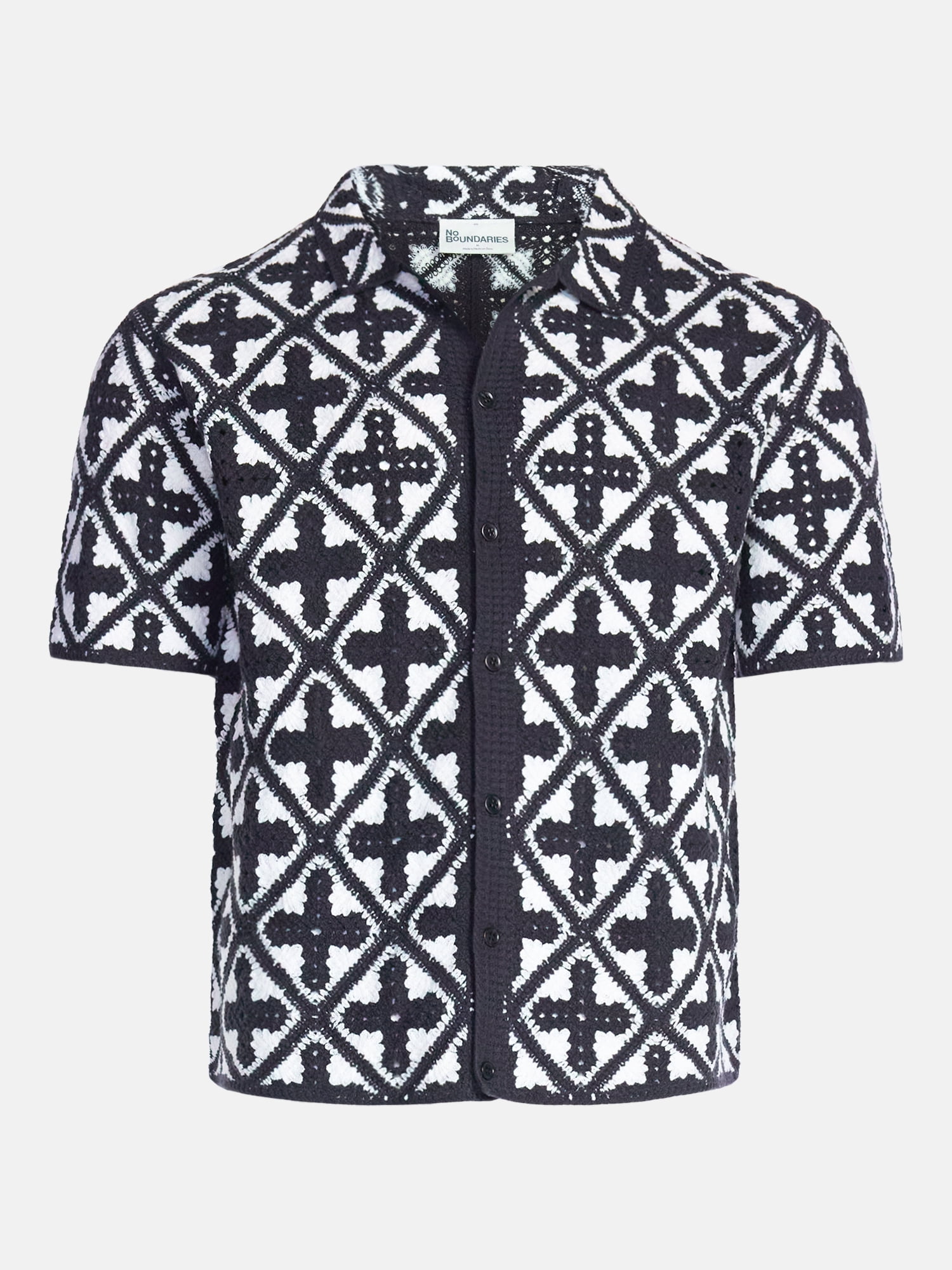 No Boundaries Men's Faux Crochet Deco Pattern Button Through Sweater Polo, Sizes XS-3XL