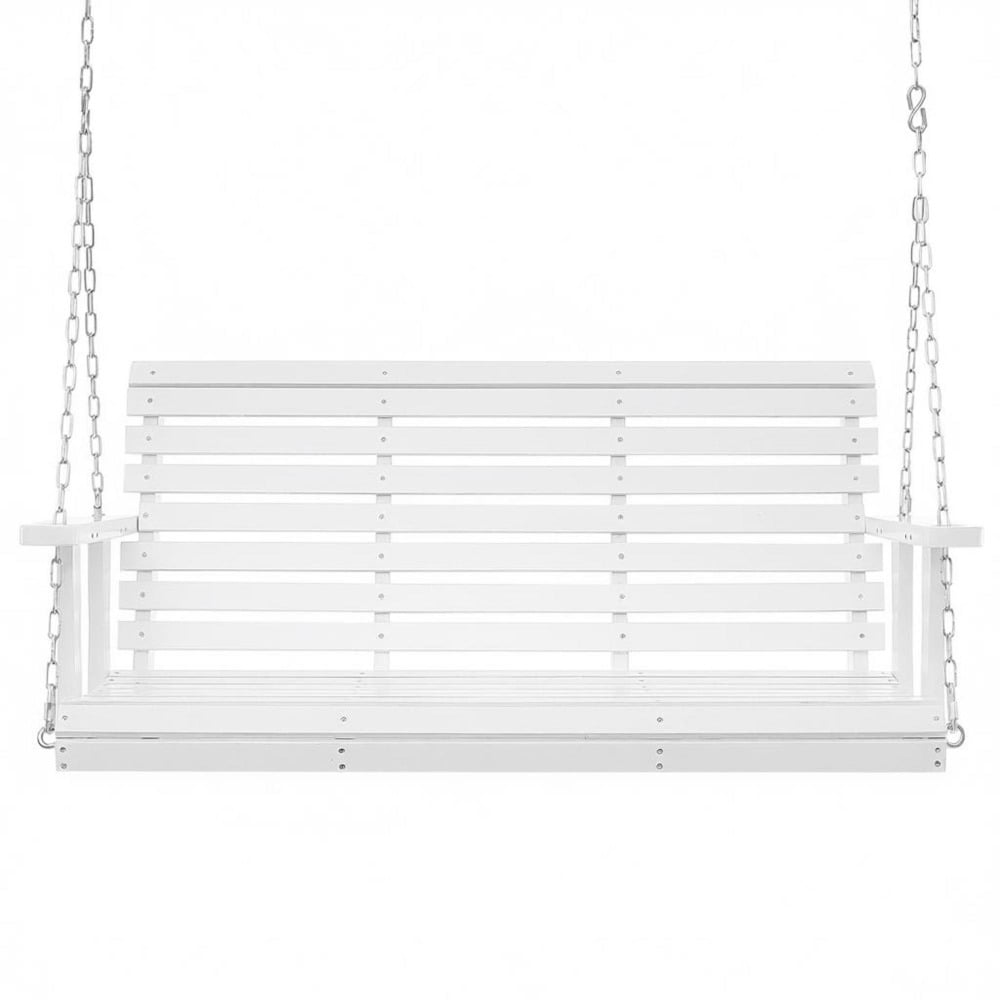 Porch Swing 4.5 Ft Cedar Wood with Steel Chains White Heavy Duty for Outdoor Patio Use