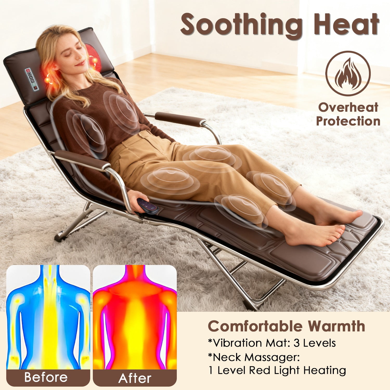 Imountek PU Leather Full Body Massage Mat with Heat Timer, Multifunctional Electric Massage Chair Pad with Shiatsu Neck Massager Carry Bag Earplugs Anti-Slip Bottom for Home