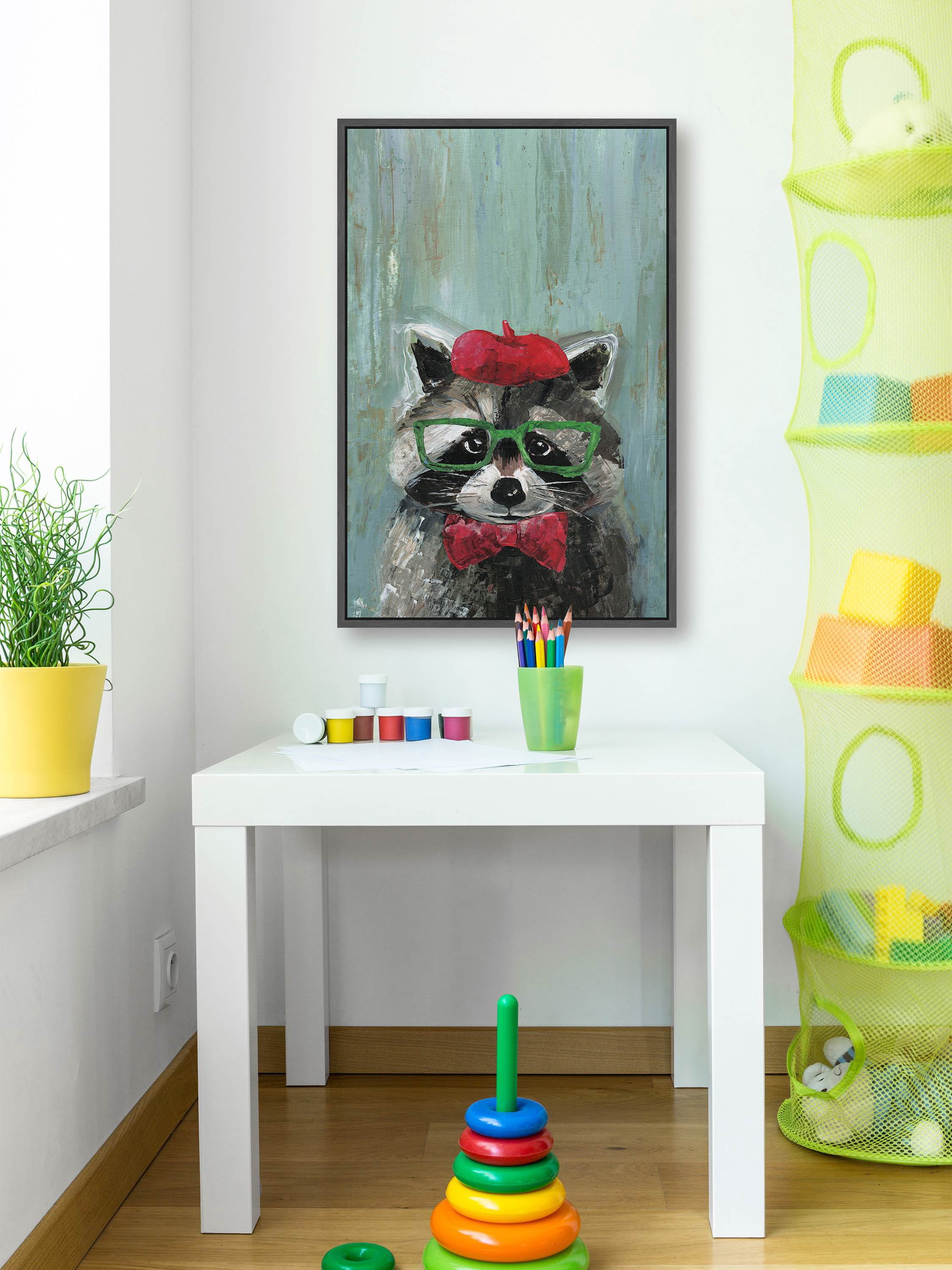 Raccoon the Painter Floater Framed Painting Print on Canvas