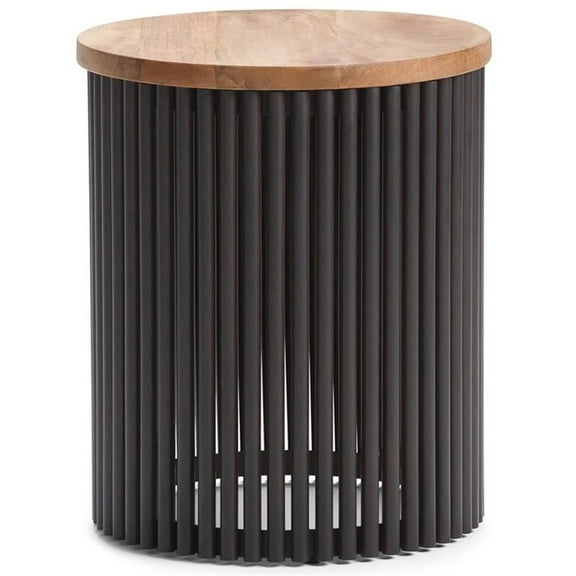 Pemberly Row 18 inch Wide Metal and Wood Accent Side Table in Natural Black