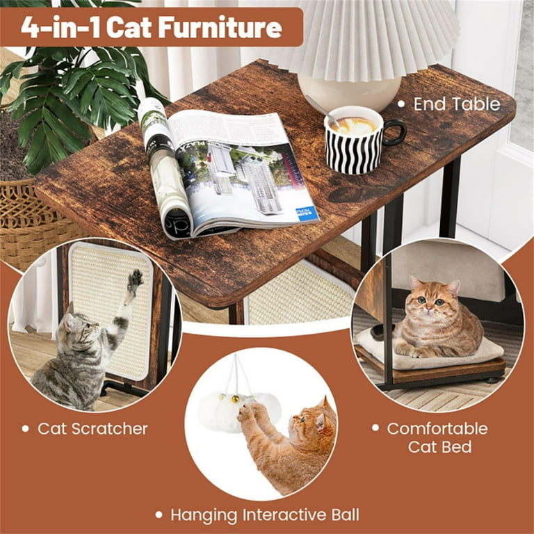 Pefilos 25 Cat Scratcher Furniture Side Table Cat Scratching Tree with Scratching Board Prevents Furniture Damage Brown