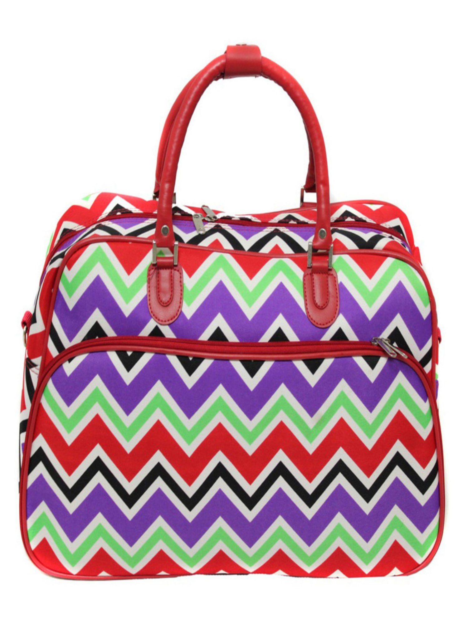 World Traveler Duffel Bag Red Trim Chevron Multi
