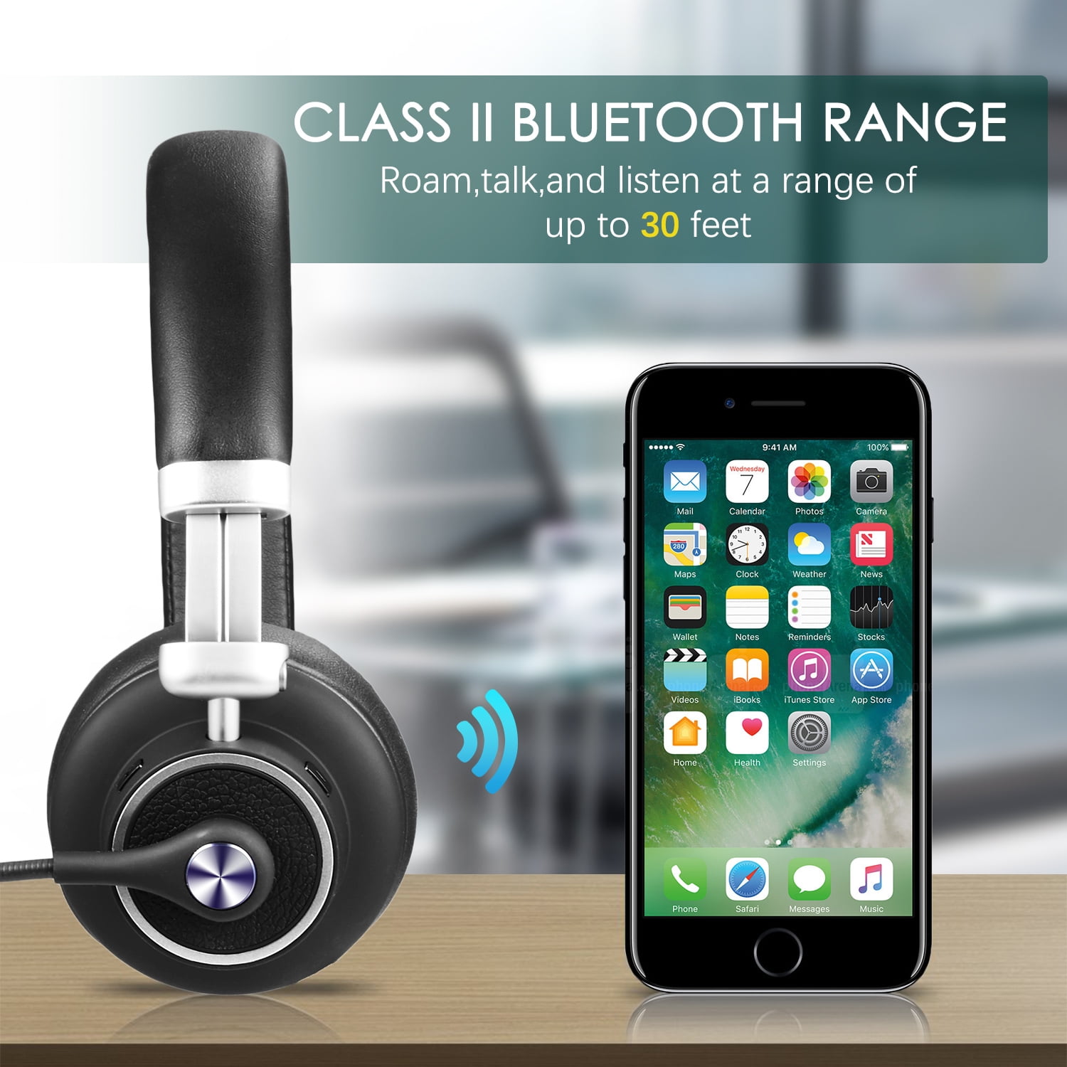 Trucker Bluetooth Headset/Office Wireless Headset with Extra Boom Noise Reduction Microphone, over the Head Headphone On Ear Car Bluetooth Headphones for Cell Phone, Skype, Truck Driver, Call Center