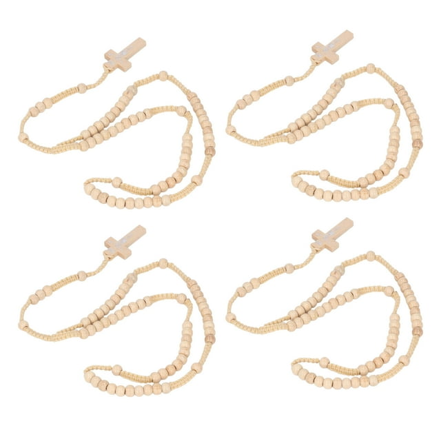 10 piezas de rosario de madera con impresión de Jesús, estilo católico unisex, cruz de cuentas de madera natural, collar de rosario, joyería para hombres y mujeres, color beige