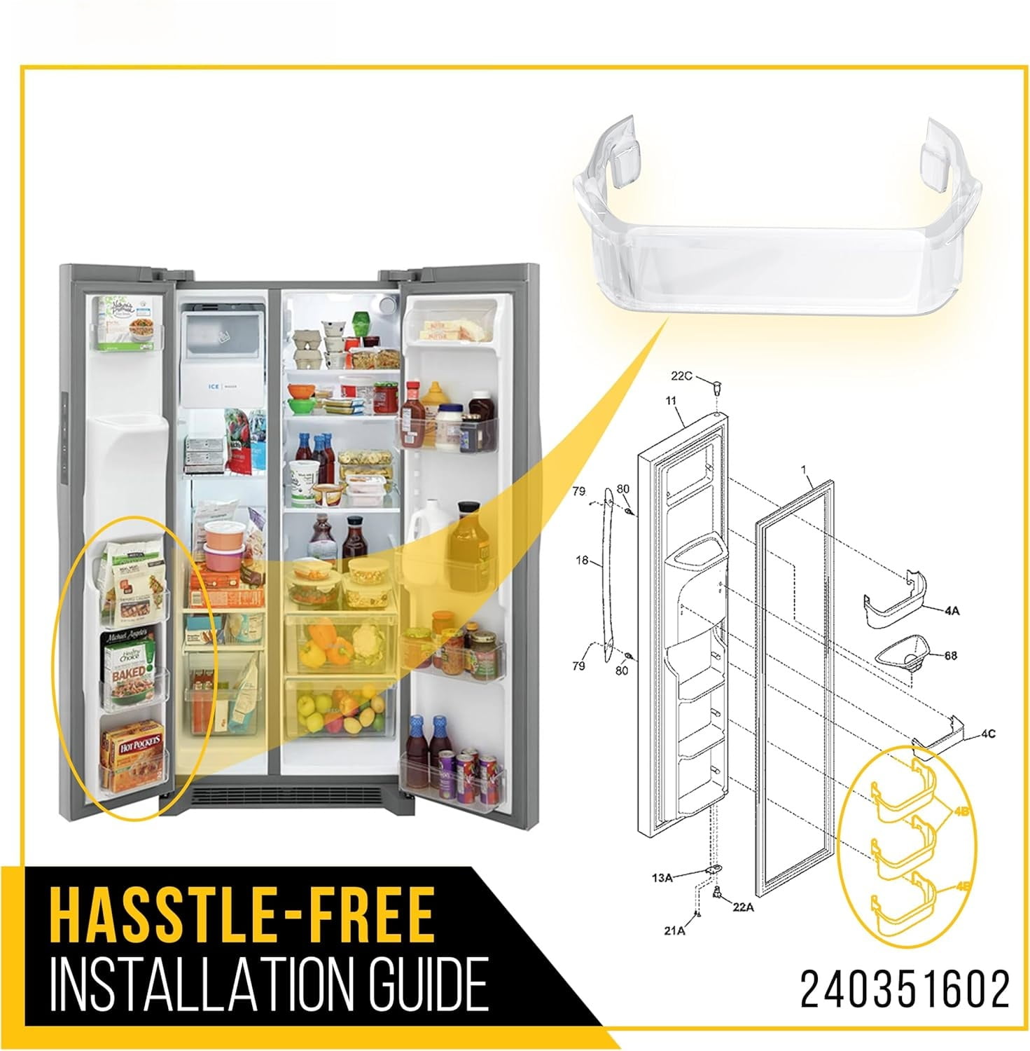 Door Bin 240351602 for Frigidaire Freezer Shelf Replacement, Kenmore Refrigerator Door Gallery Bin AP2115975 PS430028 LGHX2636TF0 FGSS2635TFB PLRS267ZAB0 PLHS267ZAB3 FRS26LF8CB0 FRS26HF7BW4