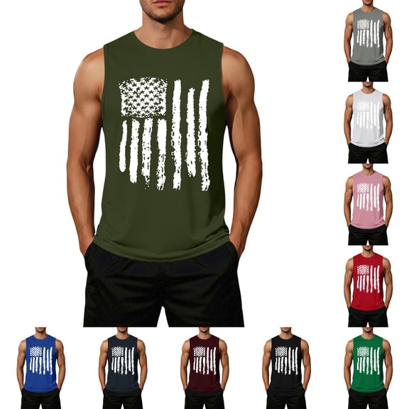 longantii 4th of July Tank Top Men 250 Anniversary Patriotic Sleeveless Shirts Stars and Stripes Gym Workout Tank Top Independence Day Muscle Tanks Army Green 4XL