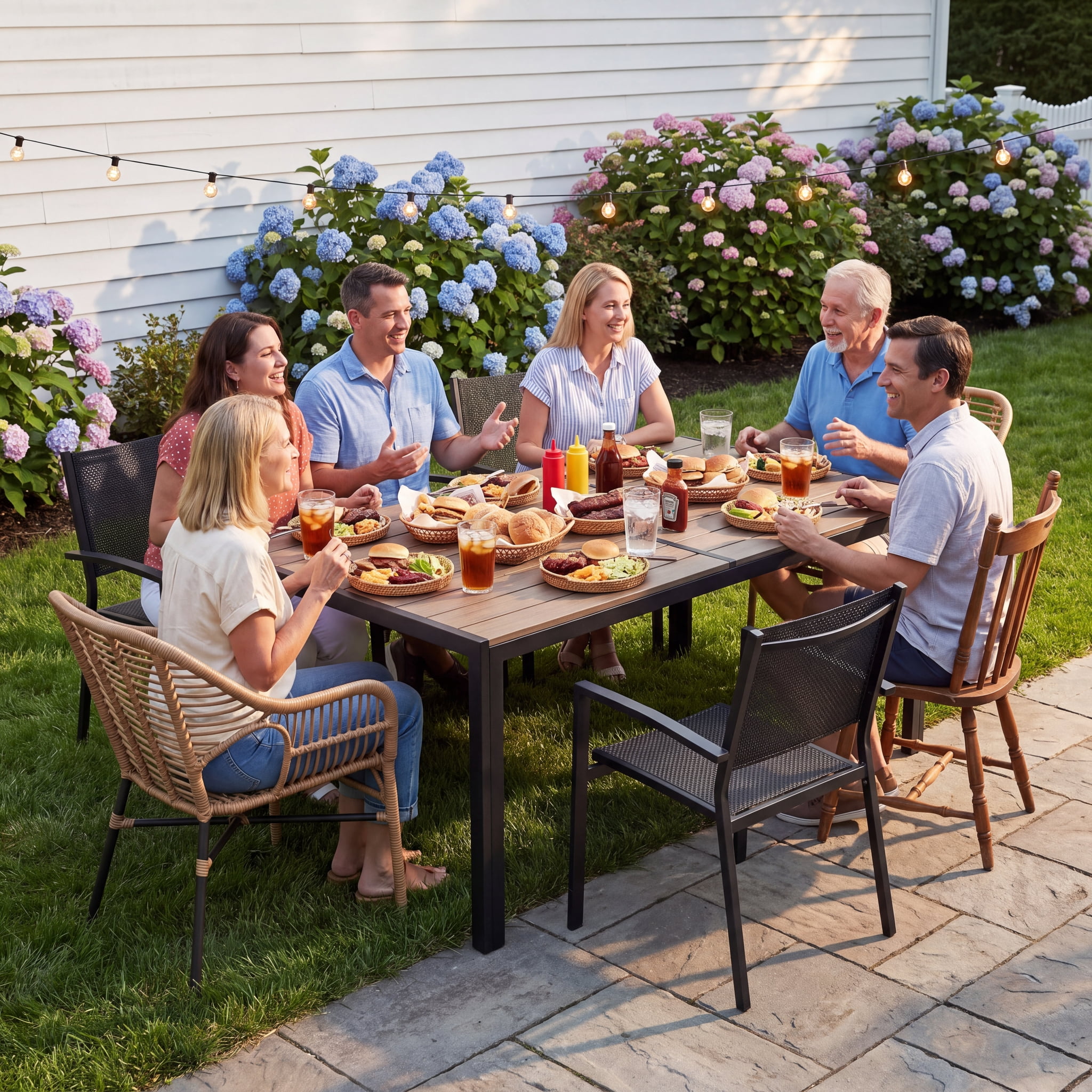 Lacoo Outdoor Dining Table, 59" x 36" 6‑Person Patio Table, Weather Resistant Rectangular Patio Dining Table for Backyard Garden Deck