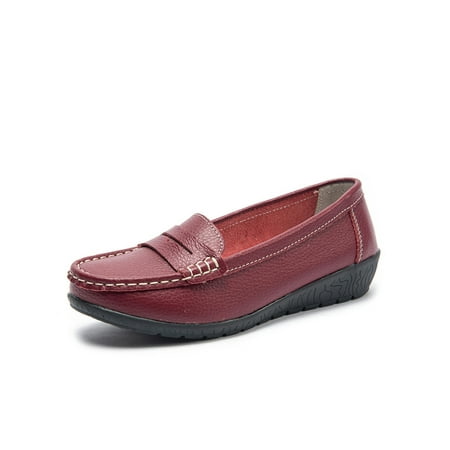 

Difumos Women Comfort Flat Boat Shoes Casual Low Top Walking Round Toe Nonslip Flats Wine Red 8